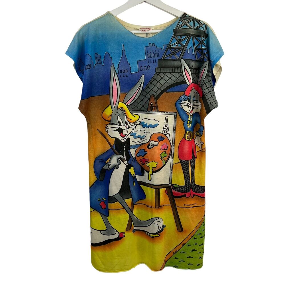 Vintage 1985 Looney Tunes Night Shirt Warner Bros Bugs Bunny France Jodie Arden